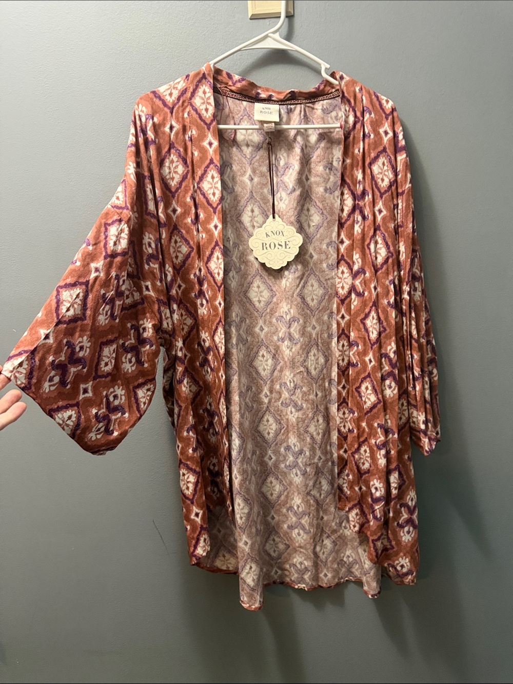 Knox Rose Rust & Purple Patterned Open-Front Kimono